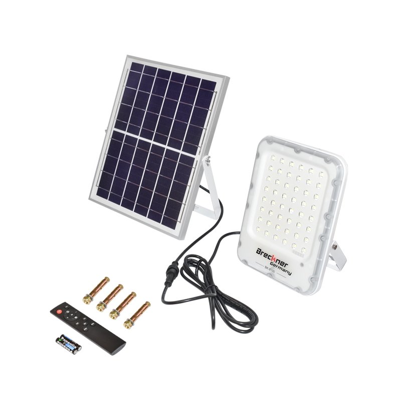 Proiector LED 100W cu panou solar policristalin 12W, baterie LifePo4 3.2V/12Ah, 6000K, 700lm cu telecomanda IP66 Breckner Germany